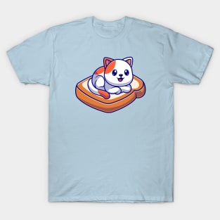 Cute Cat Lay On Bread Cartoon T-Shirt